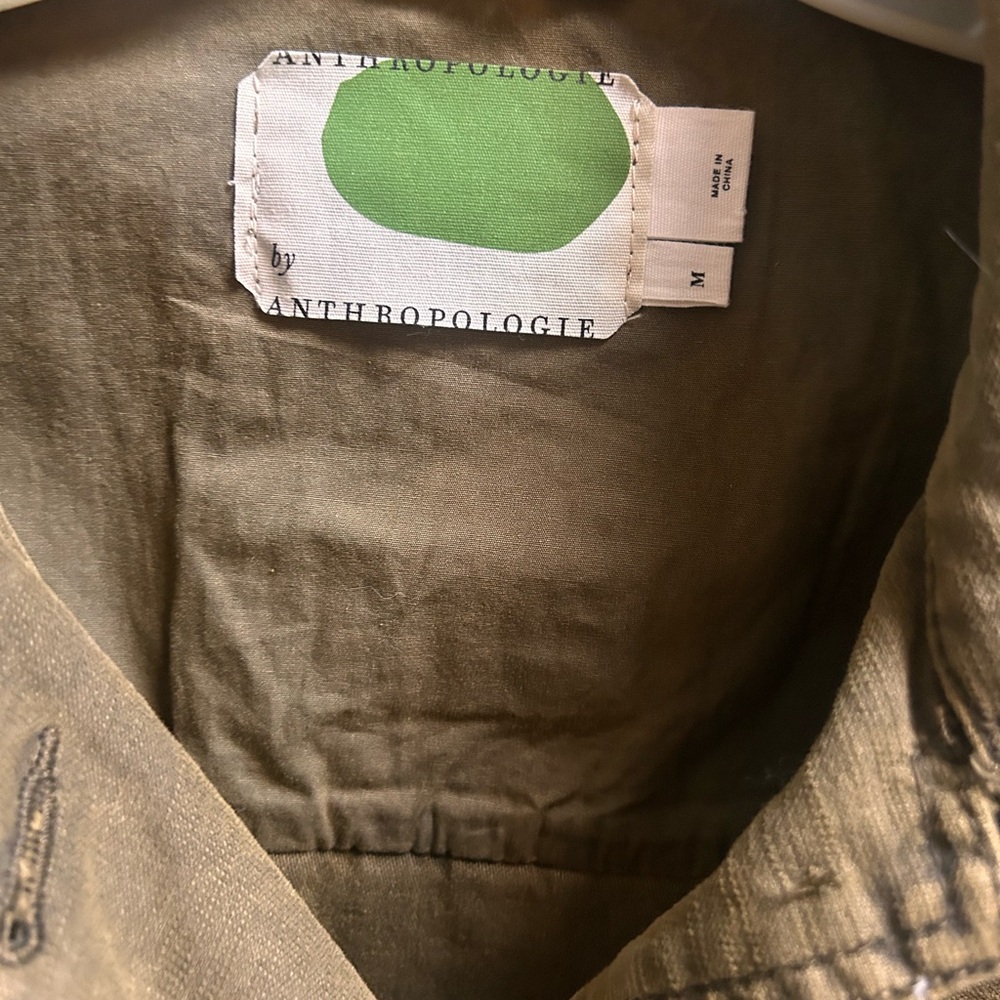 ANTHROPOLOGIE by Anthropologie Green Field Utility Jacket Size Med Ruffle Cotton - Picture 7 of 7